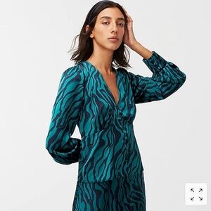 NWT J. Crew Green and Black Zebra Print Blouse